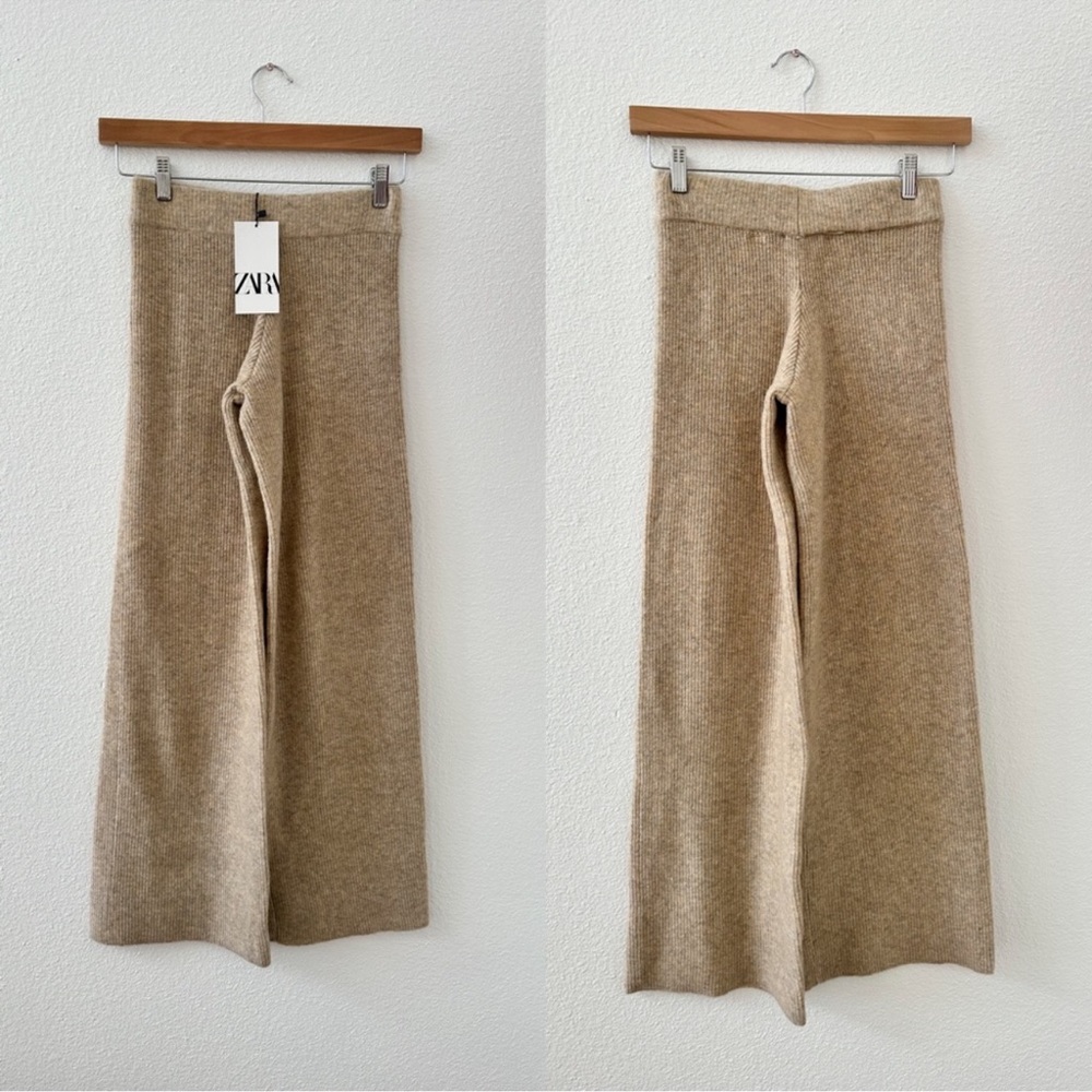 Zara Tan Knit Wide Leg Pants Small NWT